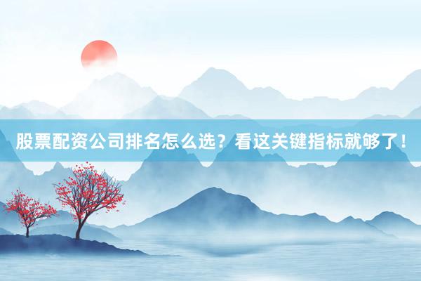 股票配资公司排名怎么选？看这关键指标就够了！