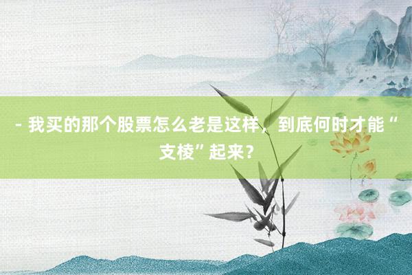 - 我买的那个股票怎么老是这样，到底何时才能“支棱”起来？