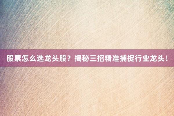 股票怎么选龙头股？揭秘三招精准捕捉行业龙头！