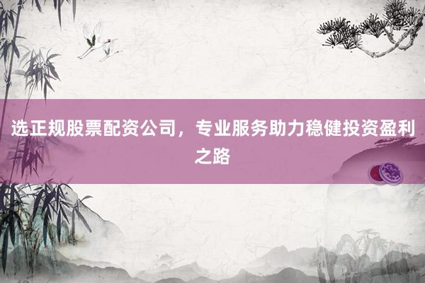 选正规股票配资公司，专业服务助力稳健投资盈利之路