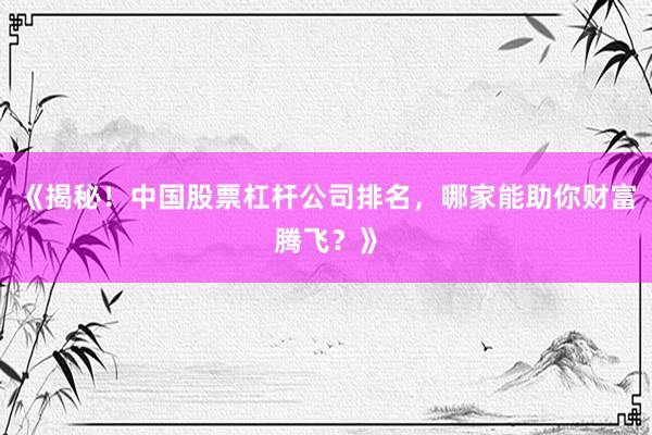 《揭秘！中国股票杠杆公司排名，哪家能助你财富腾飞？》