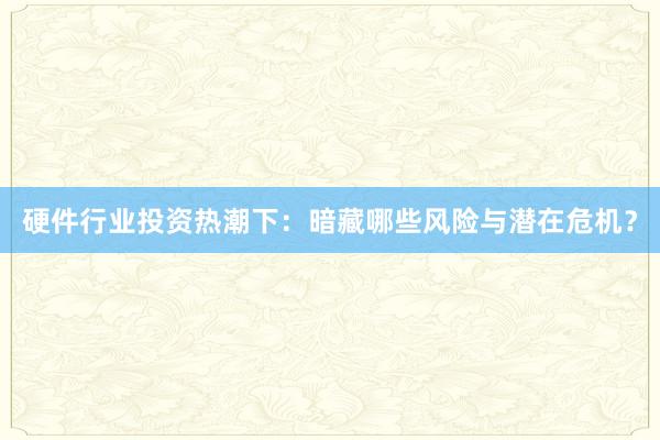 硬件行业投资热潮下：暗藏哪些风险与潜在危机？