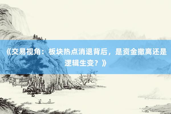《交易视角：板块热点消退背后，是资金撤离还是逻辑生变？》