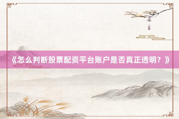 《怎么判断股票配资平台账户是否真正透明？》