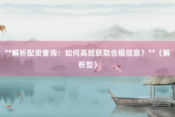 **解析配资查询：如何高效获取合规信息？**（解析型）