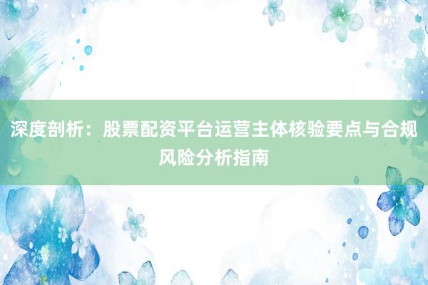 深度剖析：股票配资平台运营主体核验要点与合规风险分析指南